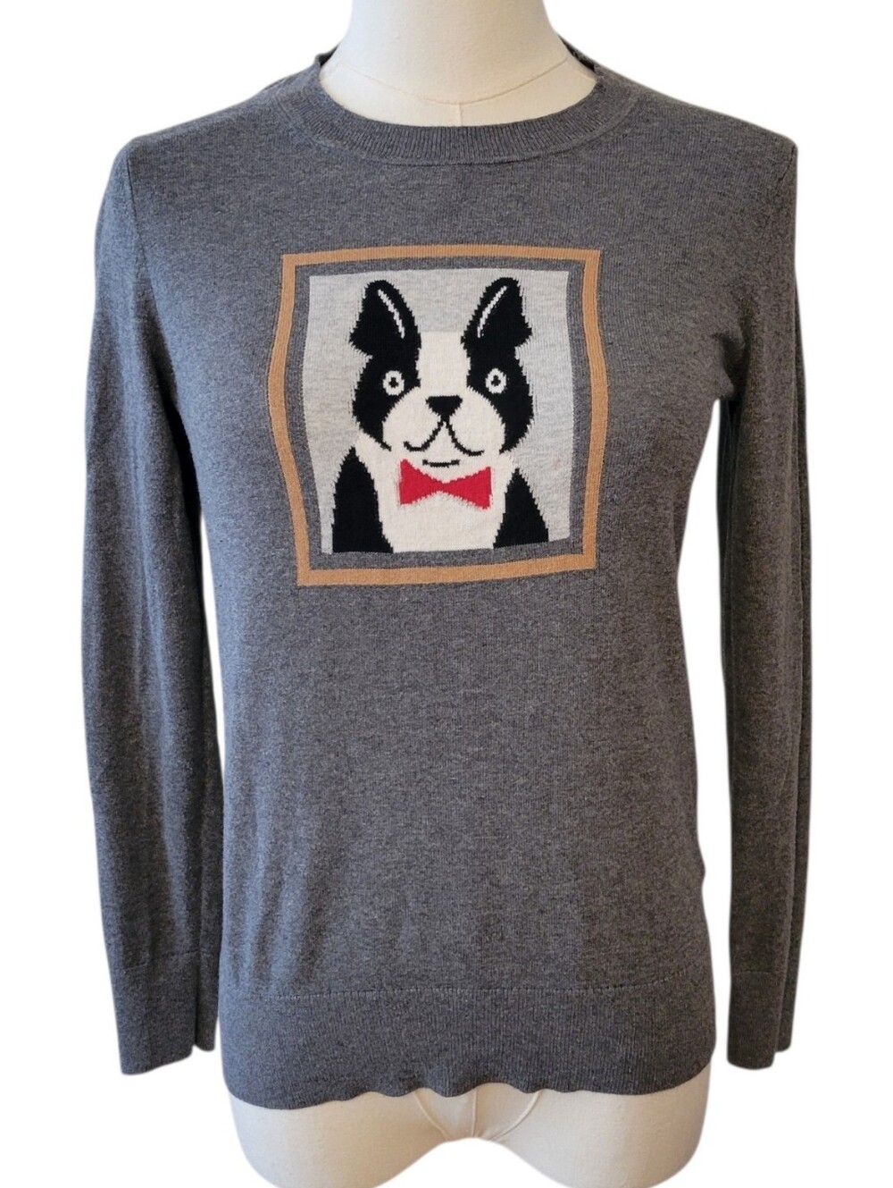 Banana Republic Gray French Bulldog Cotton Crewneck Sweater Size XS